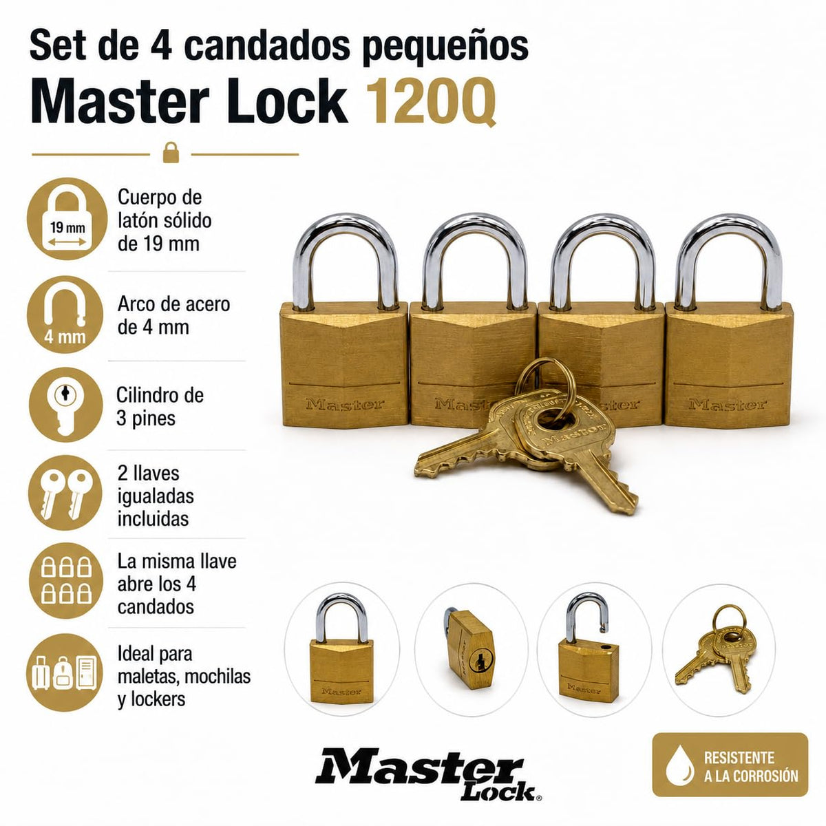 Solid Brass Padlock, 3/4 in. Wide J301