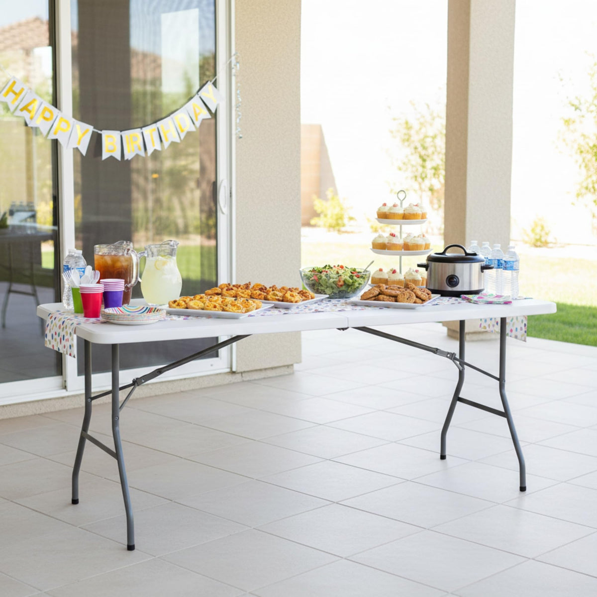 6FT White Folding Table with Carry Handle S73668