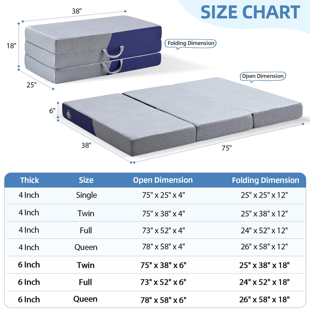 6 Inch Cooling Memory Foam Foldable Mattress Twin Size Y166237