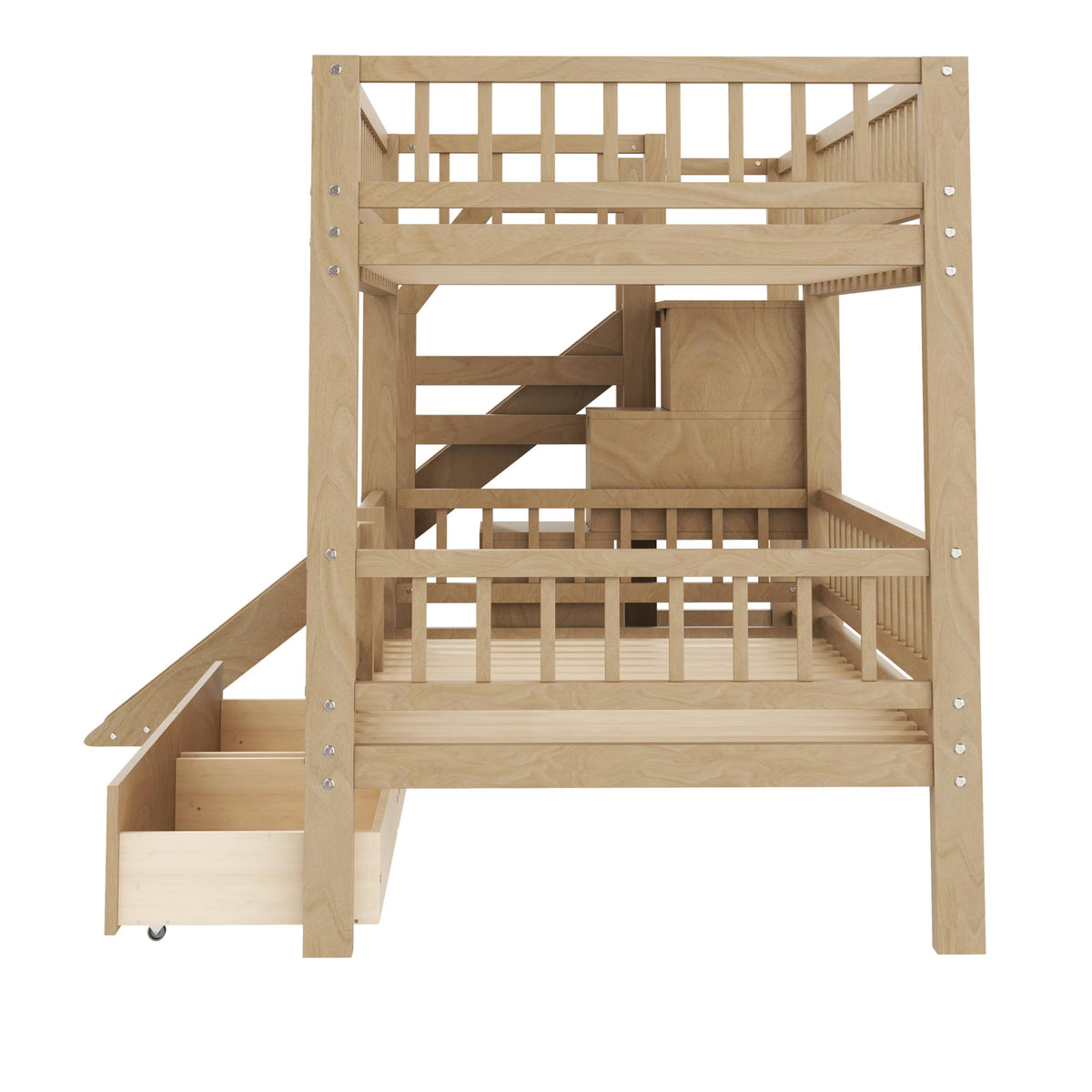 Twin Over Twin Bunk Bed with Slide and Storage Drawers U418513