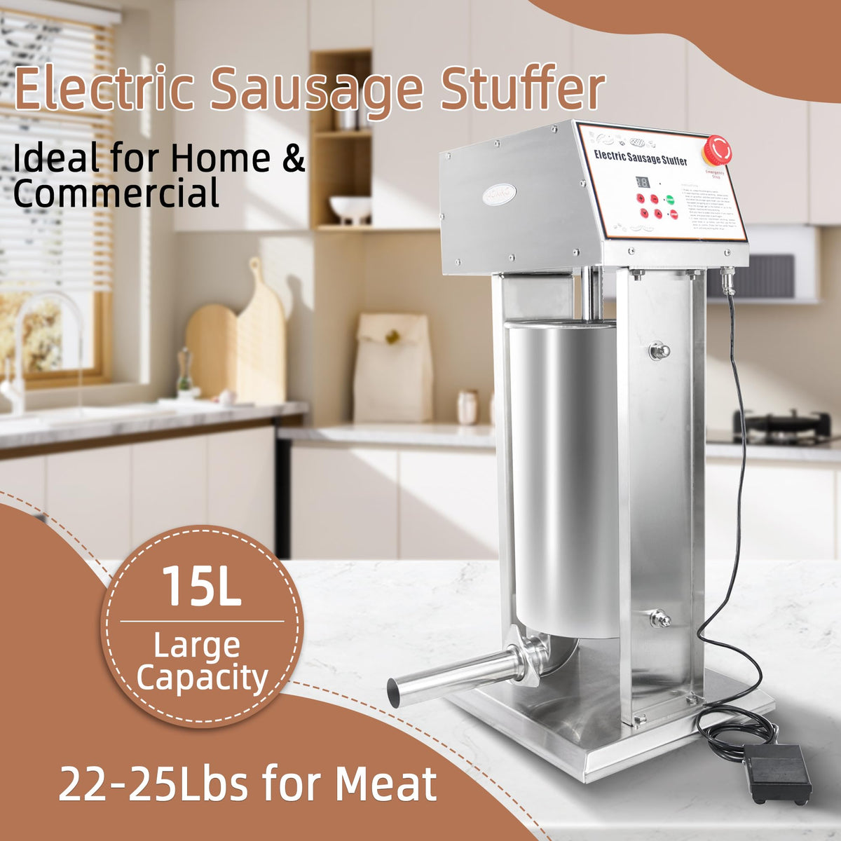 30LB Stainless Steel Electric Sausage Stuffer with 5 Stuffing Tubes X7823