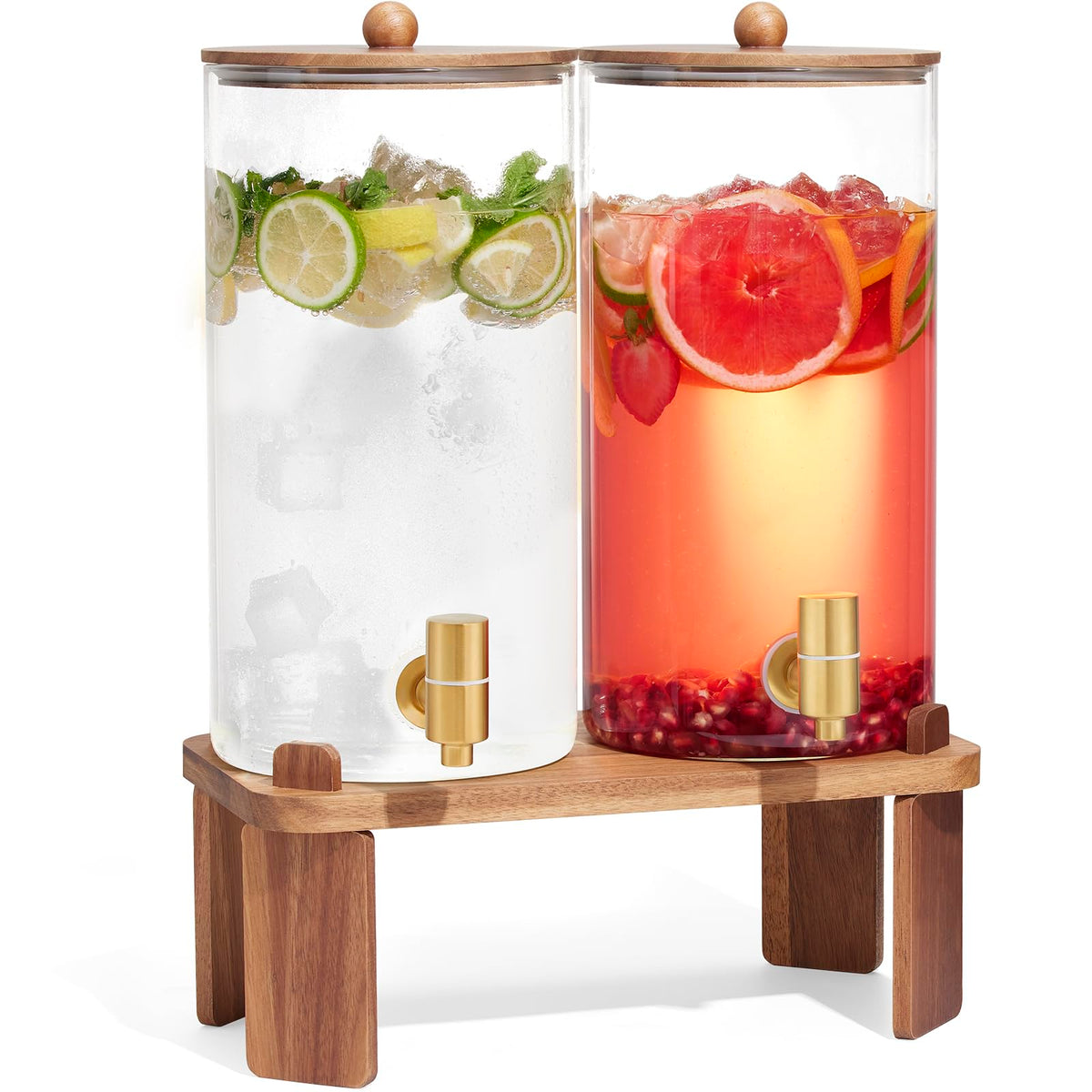 2pcs 1.5 Gallon Glass Drink Dispenser with Wood Stand O50280