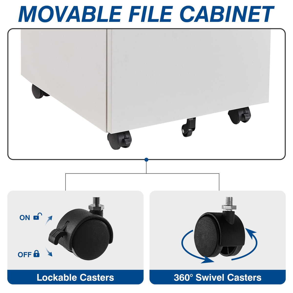 White 3 Drawer Metal File Cabinet with Lock B510