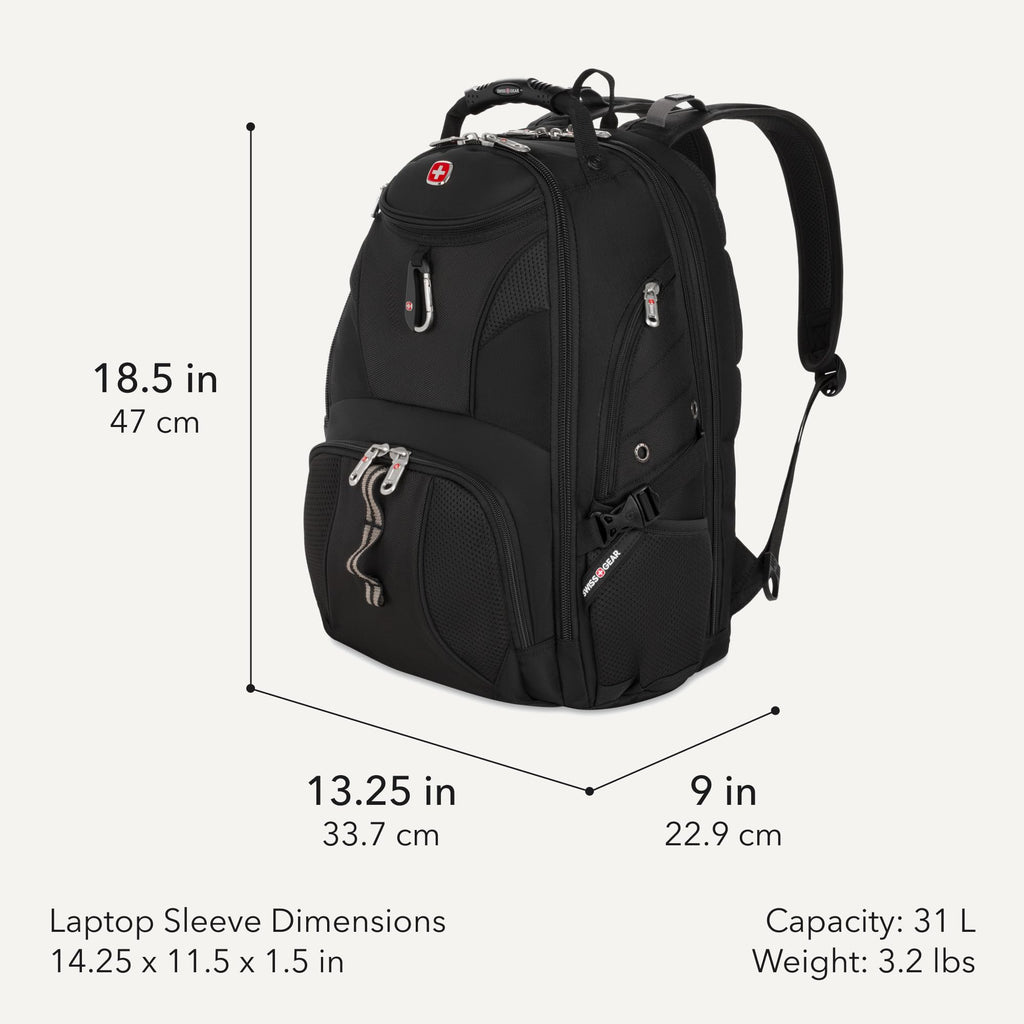 Black 17-Inch Laptop Backpack with Tablet Pocket B9852