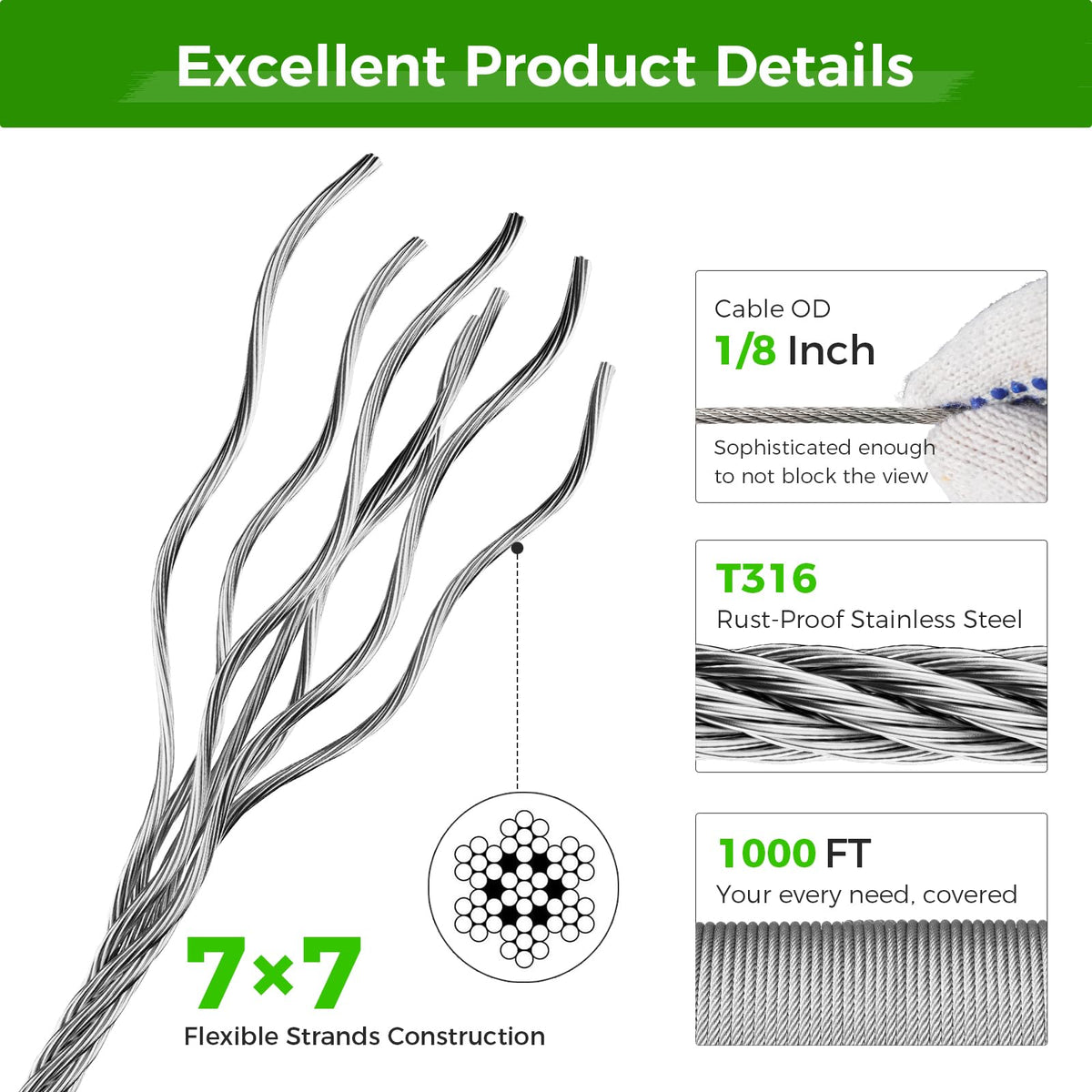 1/8" T316 Stainless Steel Aircraft Cable & Turnbuckle Railing Kit Y314153
