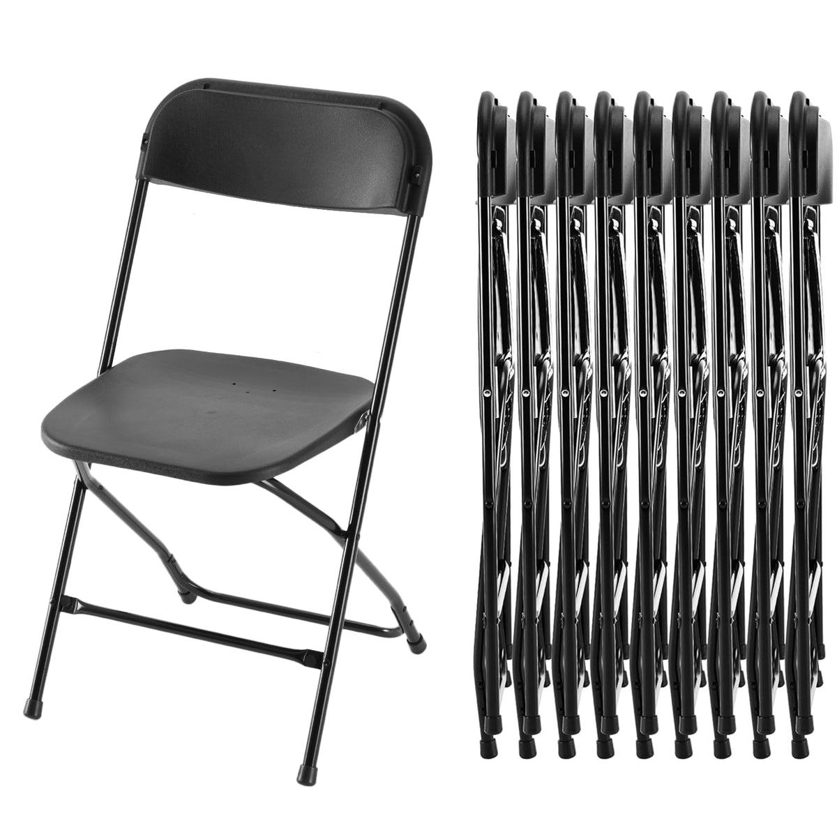 Black 10-Pack Plastic Folding Chair with Metal Frame X34741