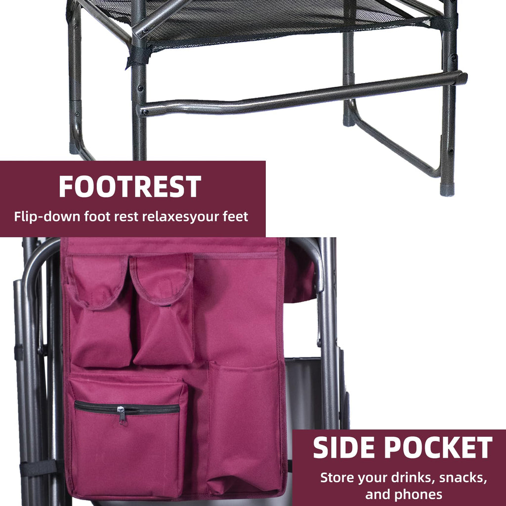 Wine Red Black Bar Height Folding Chair with Side Table M44036