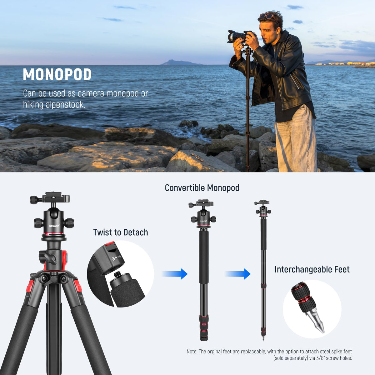 72 Inch Camera Tripod Monopod with Ball Head W77203
