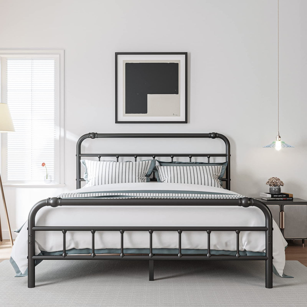 Full Size Metal Bed Frame with Iron Headboard F4406