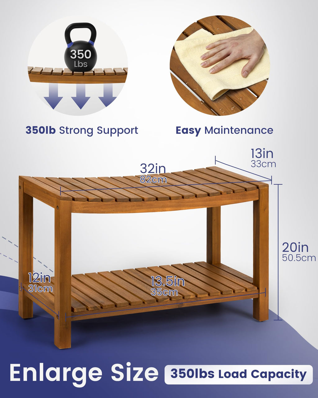32" Solid Wood Teak Shower Bench G33590