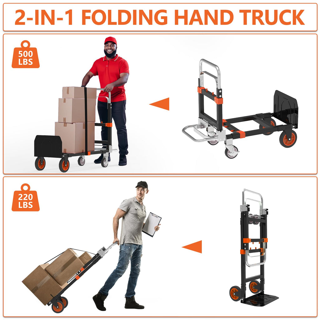 3-in-1 Folding Hand Truck, 500 lb Heavy Duty Steel Dolly C405275