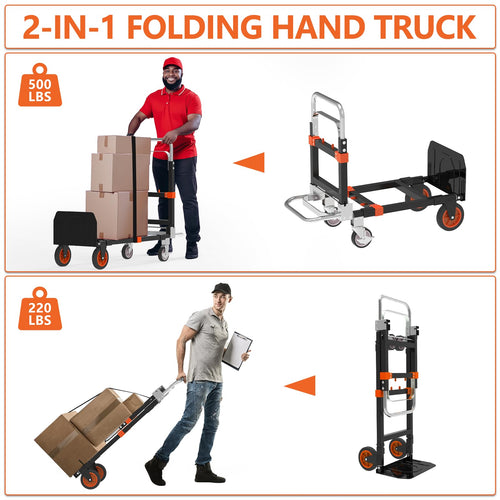 3-in-1 Folding Hand Truck, 500 lb Heavy Duty Steel Dolly C405275