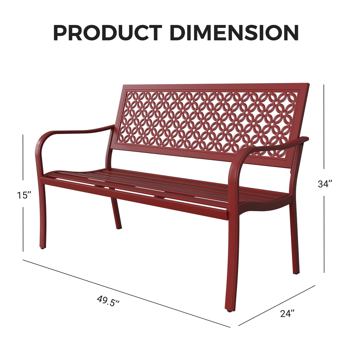 Cherry Red Metal Garden Bench R914878