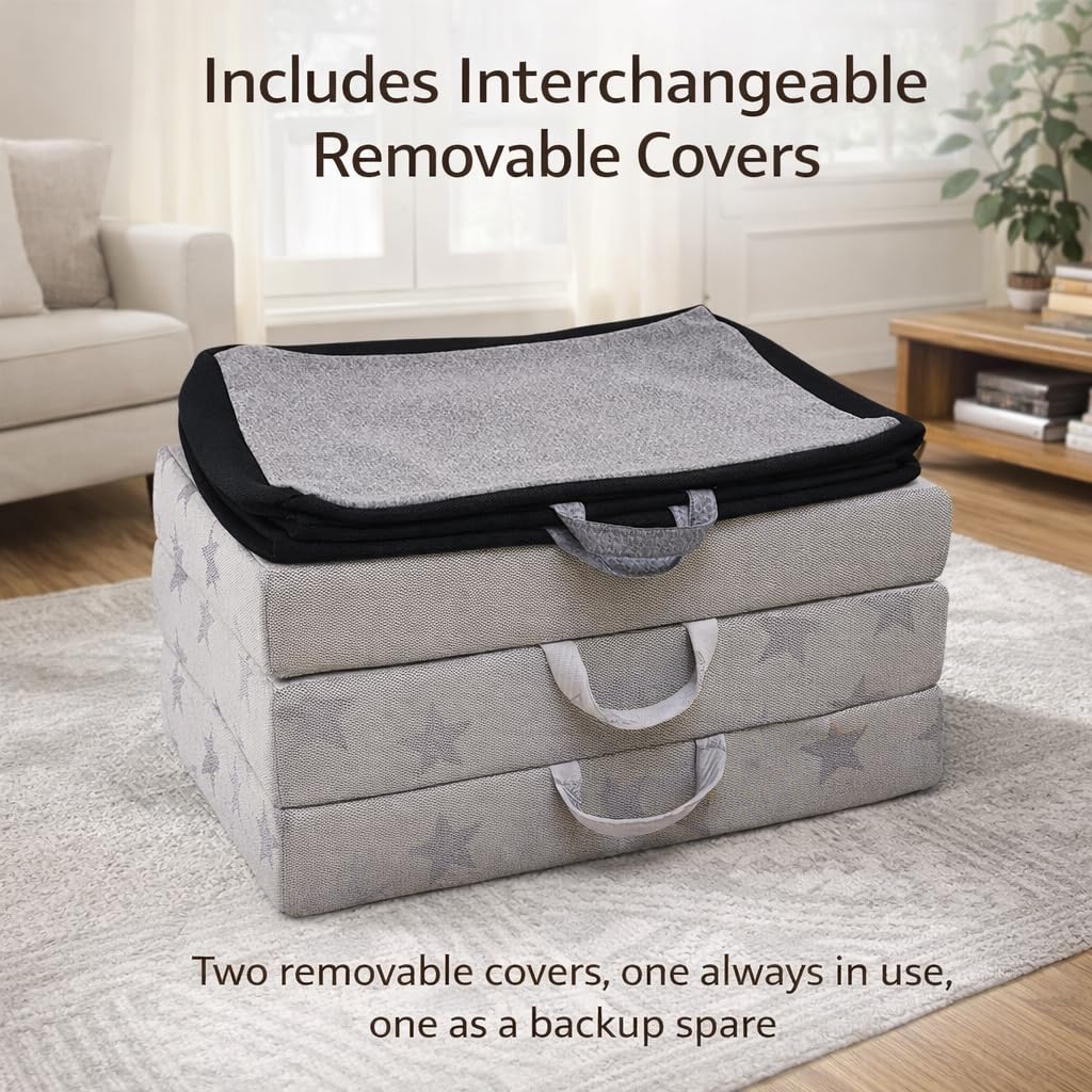 Twin 6-Inch Foam Tri Fold Floor Mattress with 2 Washable Covers Y426