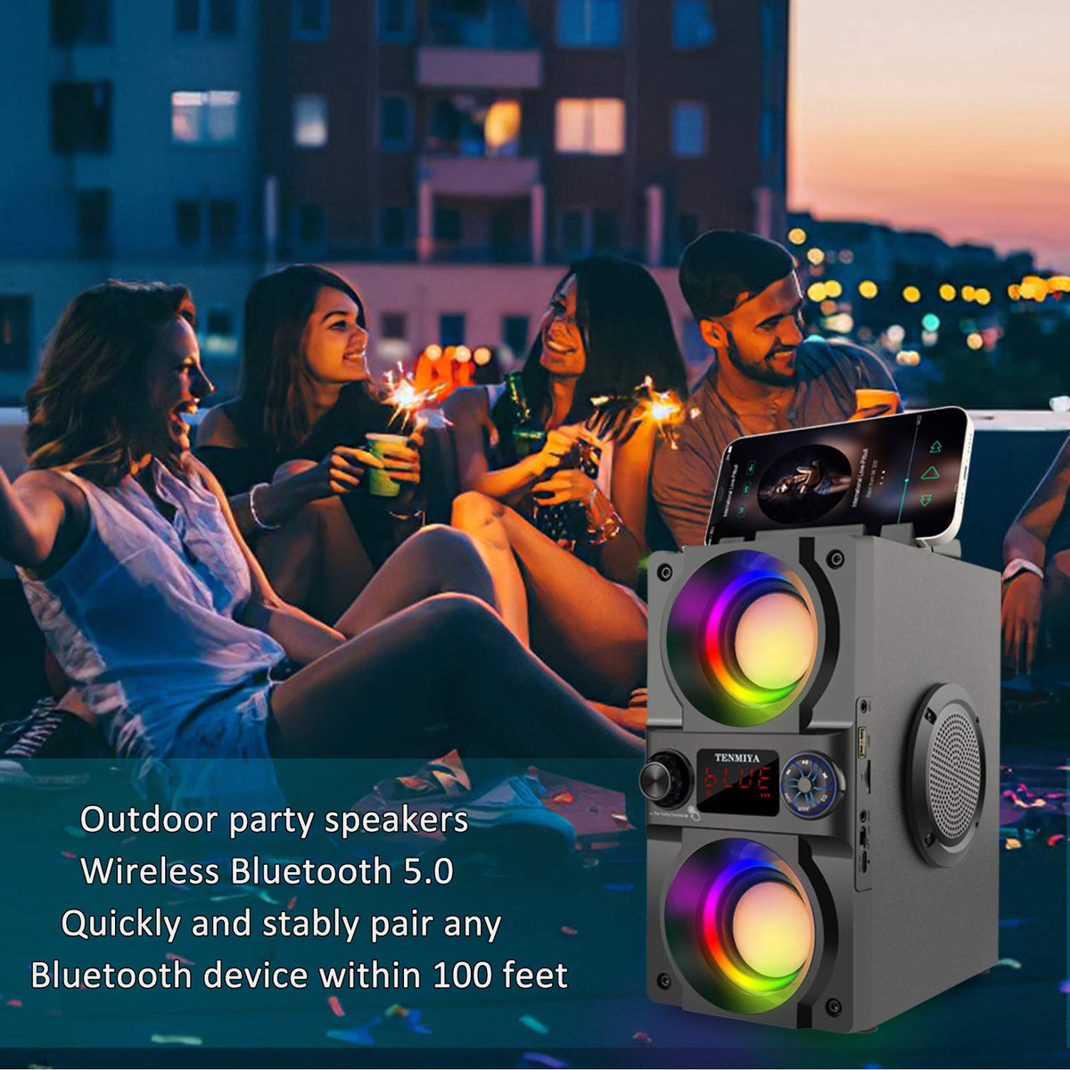 40W Portable Bluetooth Speaker with Lights and FM Radio N97980
