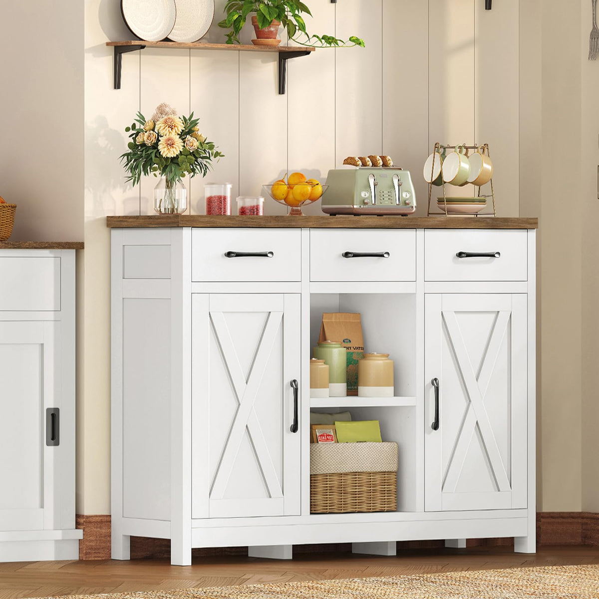 White Storage Cabinet with 3 Drawers and 2 Doors Q72298