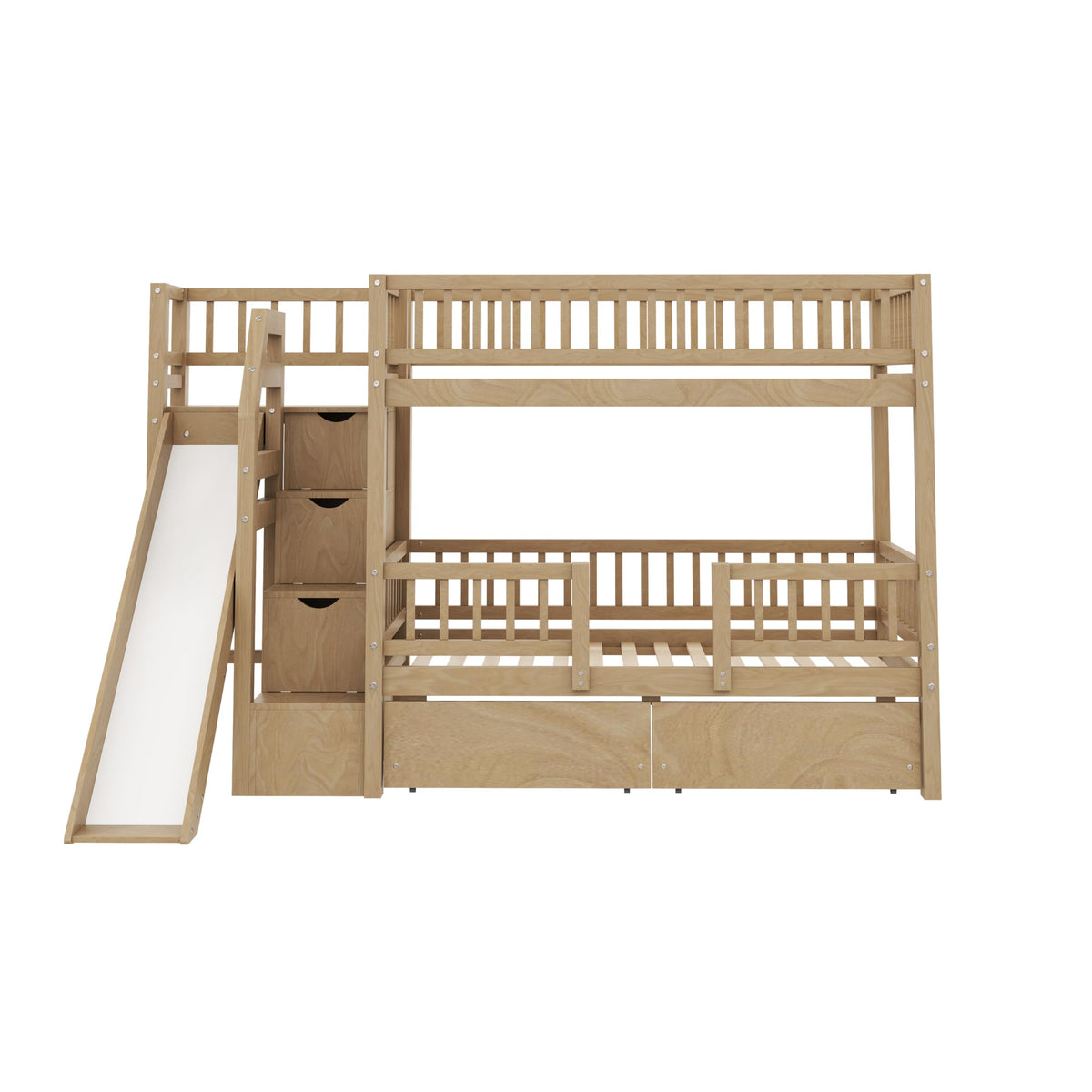 Twin Over Twin Bunk Bed with Slide and Storage Drawers U418513