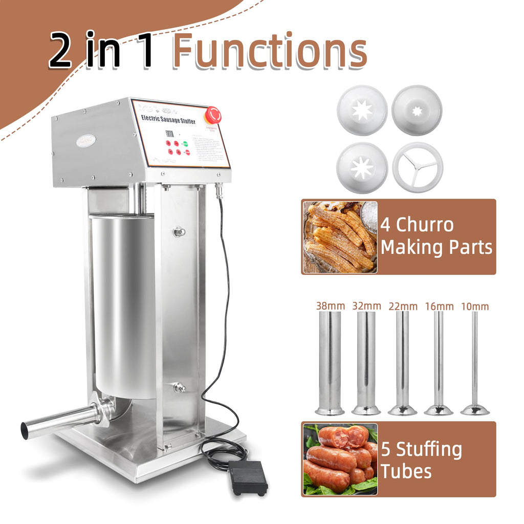 30LB Stainless Steel Electric Sausage Stuffer with 5 Stuffing Tubes X7823