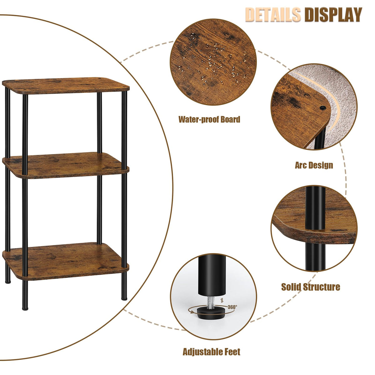 3 Tier Rustic Brown End Table T185249