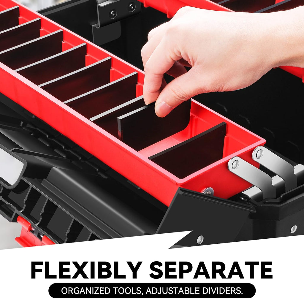 Foldable 2-layer Tool Box with Non-Slip Handle Tray Storage, Red M332188