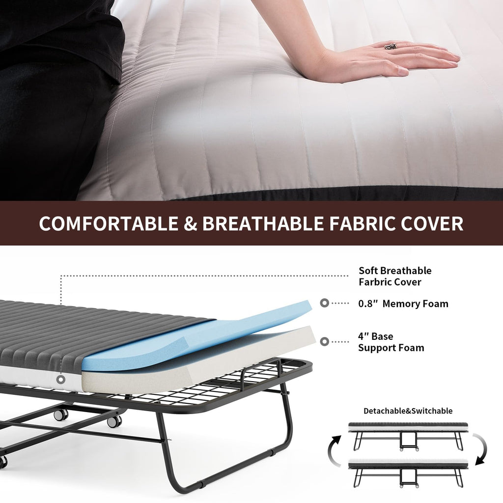 Folding Bed with Mattress 75''x31'' 5 Inch Memory Foam Metal Frame Y515304