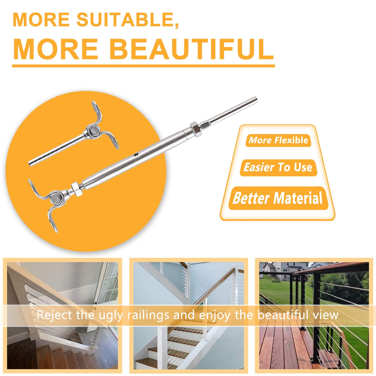 1/8" T316 Stainless Steel Aircraft Cable & Turnbuckle Railing Kit Y314153