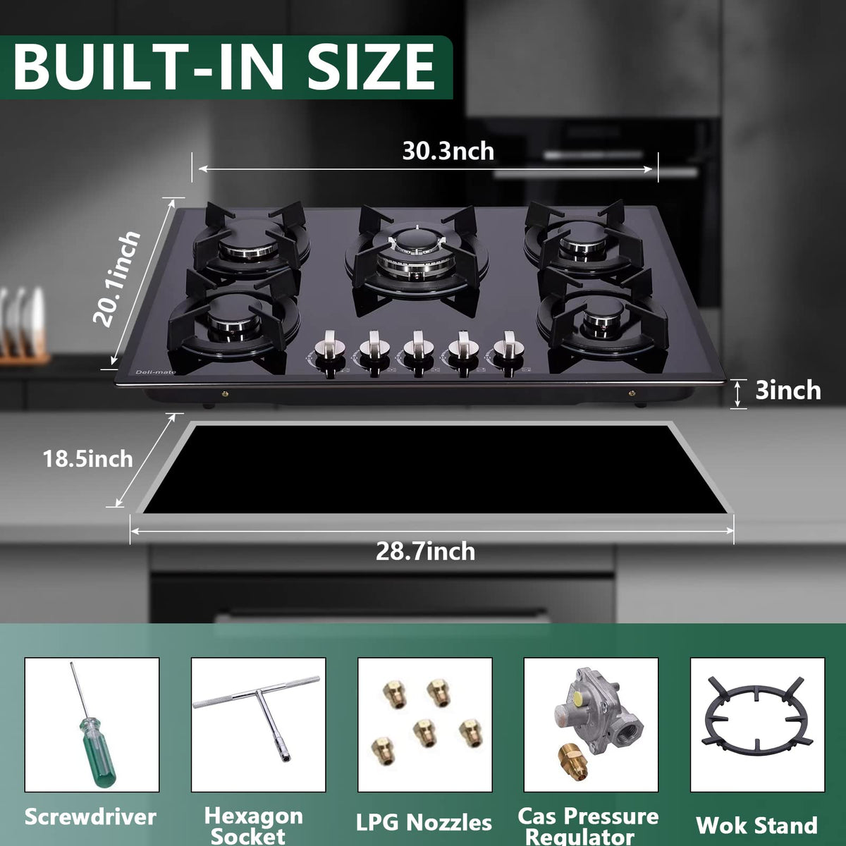 30 Inch 5 Burner Dual Fuel Gas Stovetop E980187
