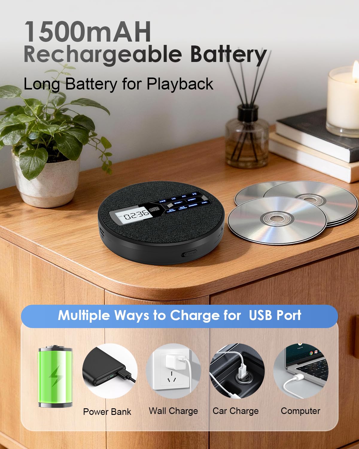 Portable CD Player with Bluetooth & FM Transmitter P22473
