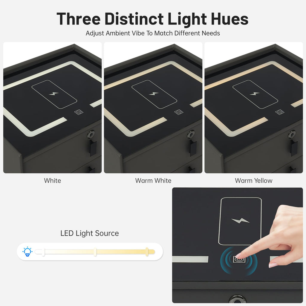 Smart LED Nightstand with Wireless Charging and Fingerprint Lock W43618