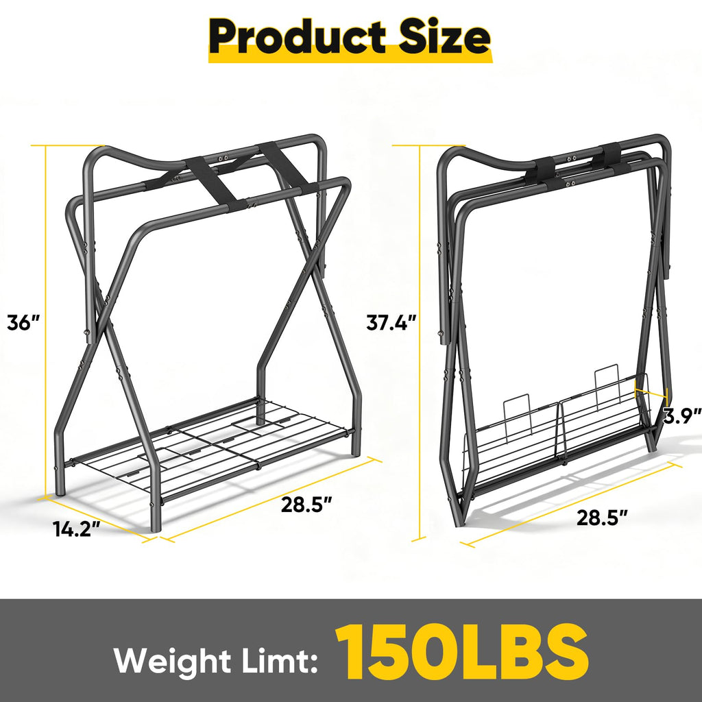 Foldable Black Horse Saddle Rack with Storage W802420