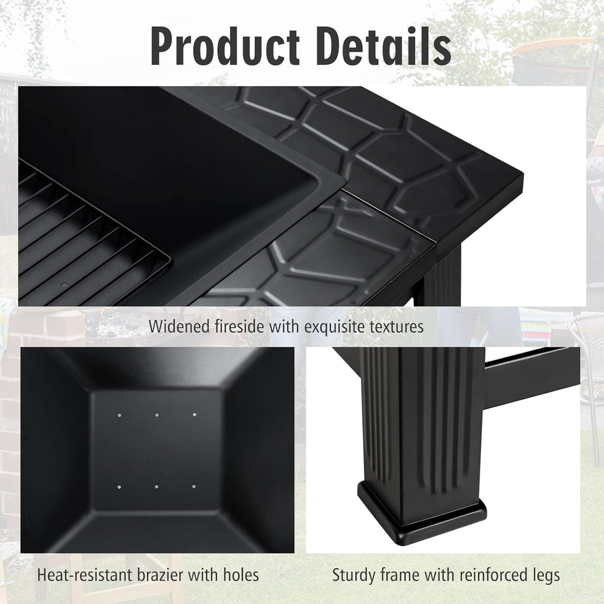 32 inch 3 in 1 Wood Burning Fire Pit Table with BBQ Grill X8328