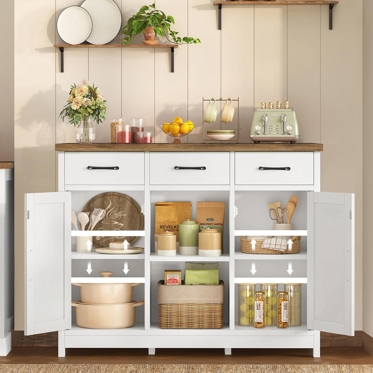 White Storage Cabinet with 3 Drawers and 2 Doors Q72298