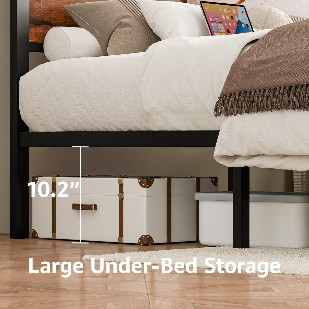King Size Bed Frame with Storage Drawers and Charging Station Y301219
