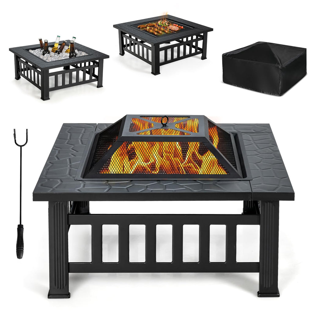 32 inch 3 in 1 Wood Burning Fire Pit Table with BBQ Grill X8328