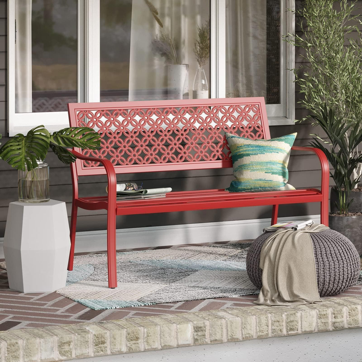 Cherry Red Metal Garden Bench R914878