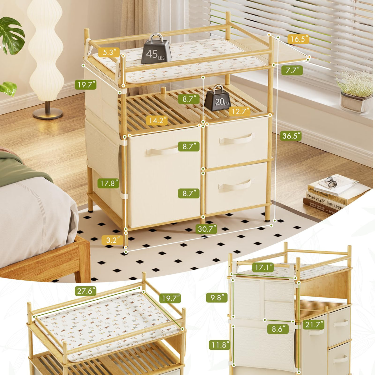 Bamboo Baby Changing Table with 3 Drawers C491