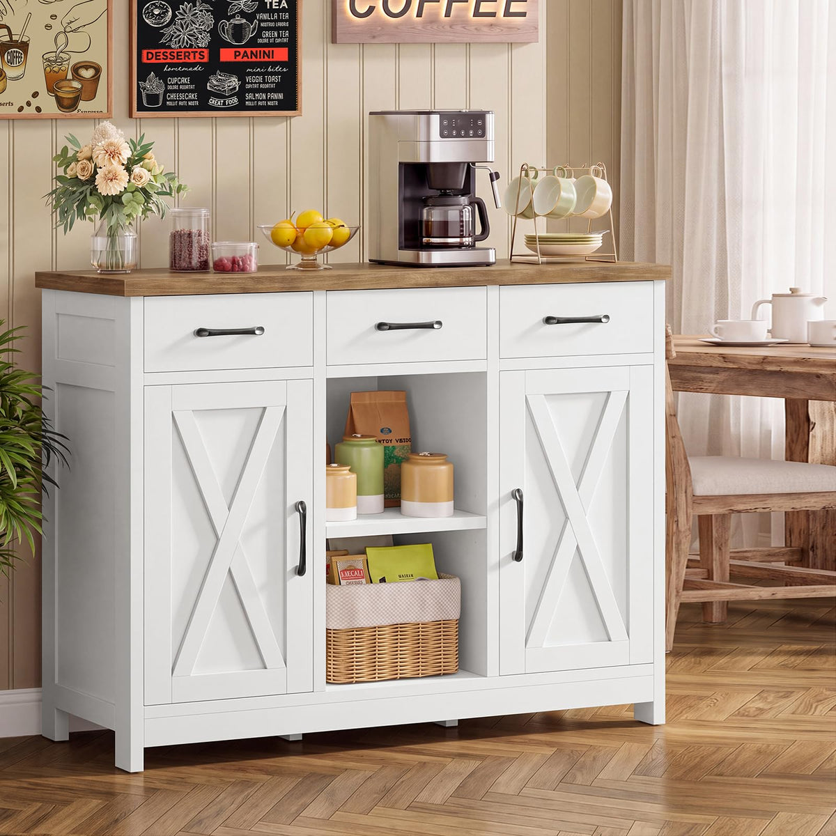 White Storage Cabinet with 3 Drawers and 2 Doors Q72298