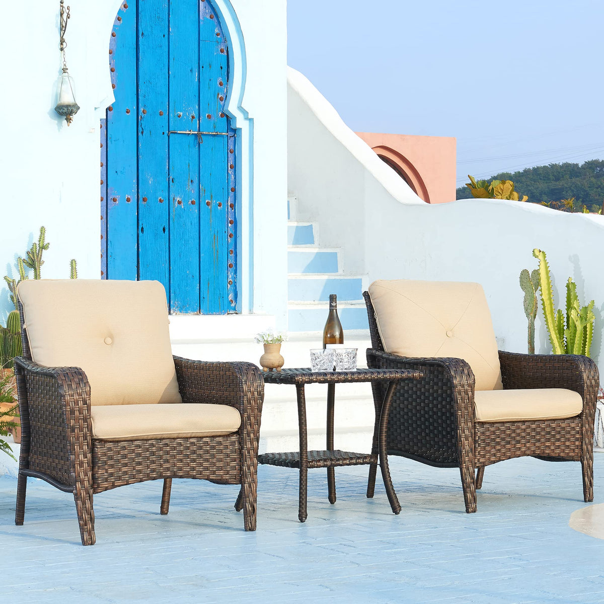 Brown Wicker Rattan 2-Tier Outdoor Coffee Table Z6675