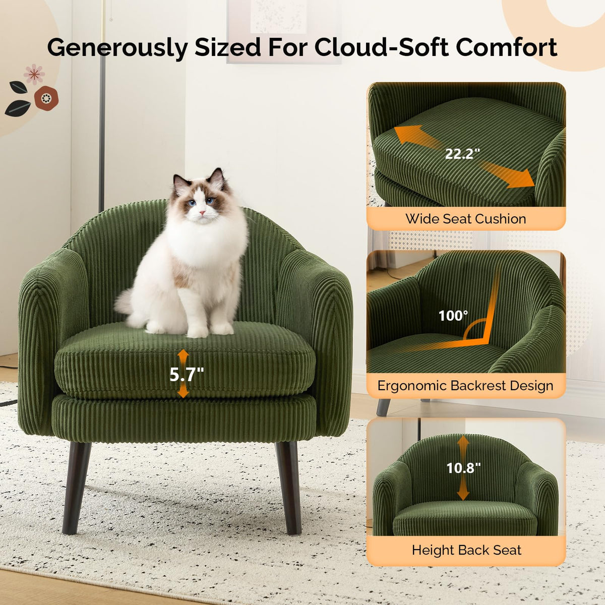Green Corduroy Accent Armchairs Set of 2 V727124