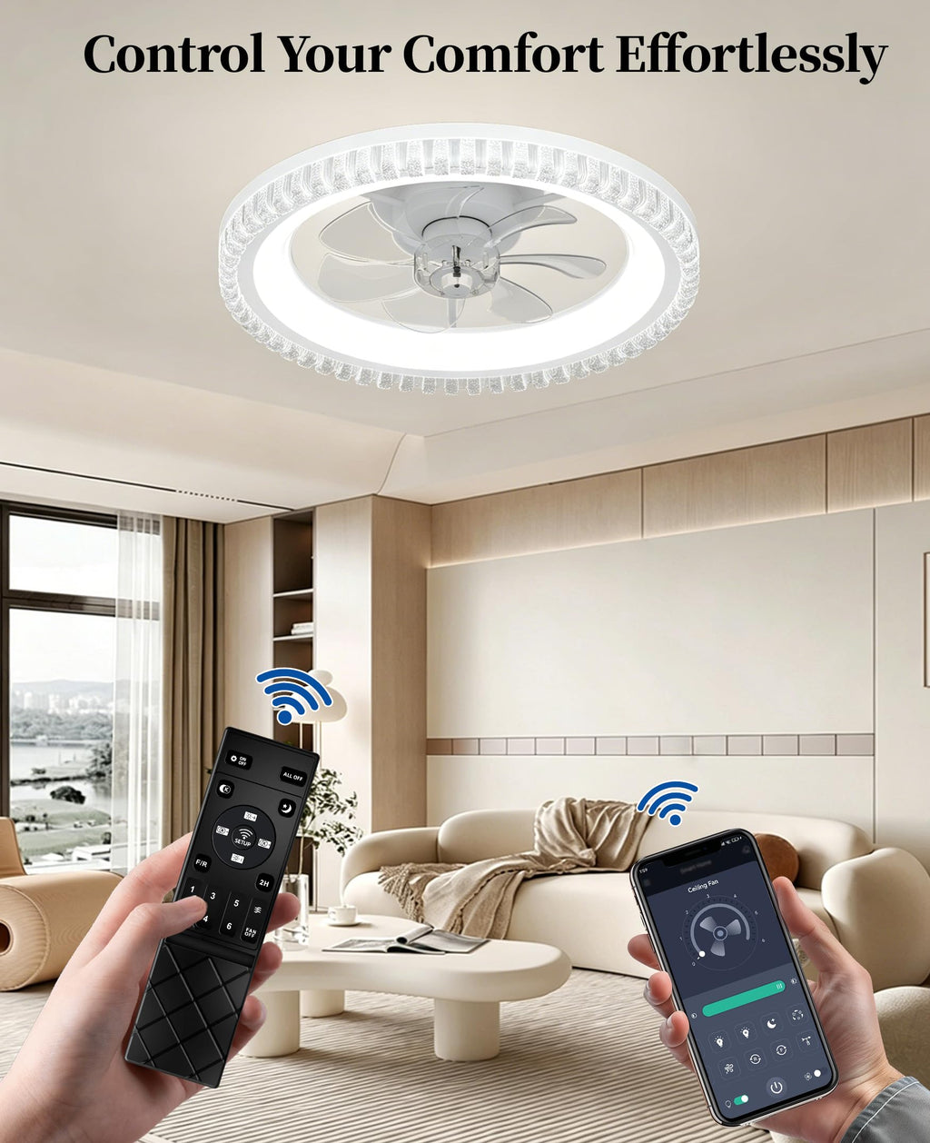 20" White Flush Mount Ceiling Fan with Light V69928