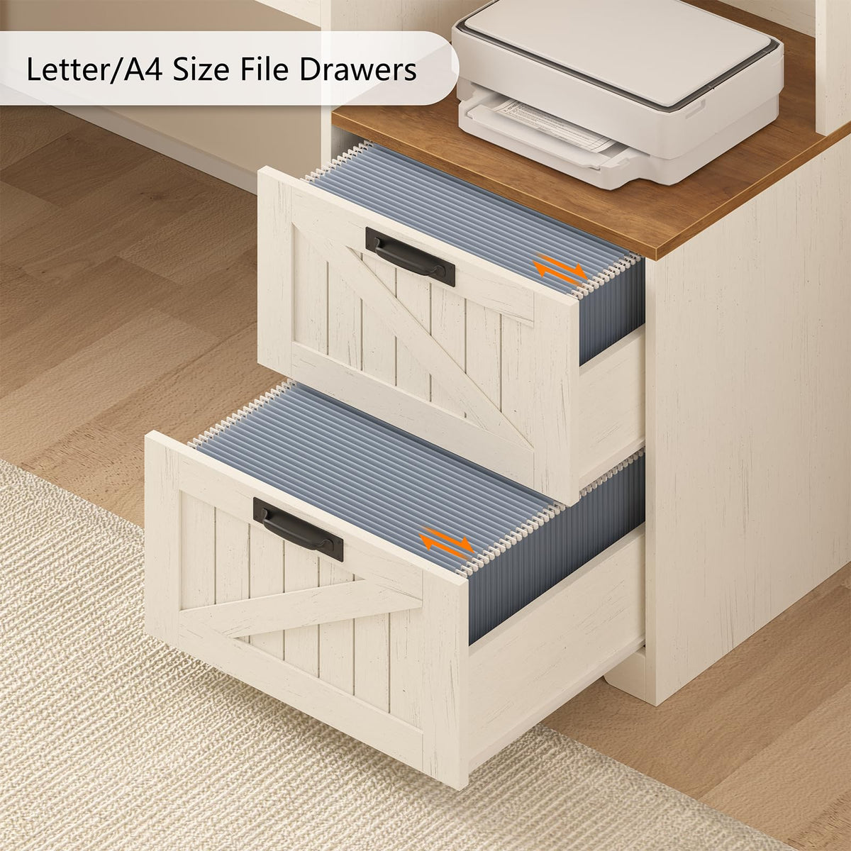 63" L Shaped Desk with Drawers and Printer Stand L662