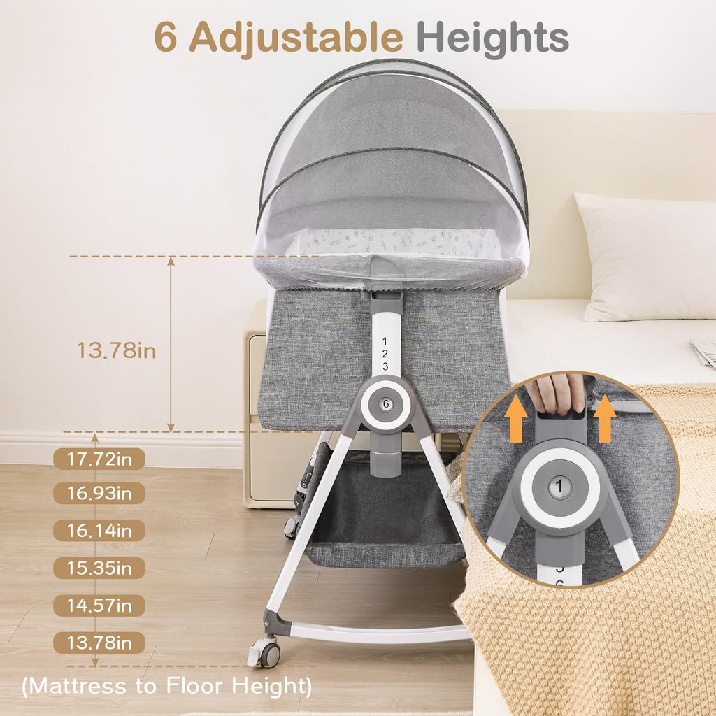 Portable Bedside Bassinet with Waterproof Mattress, Grey Q15811