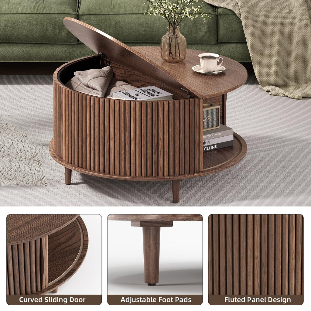 Round Coffee Table with Storage, 31.5", Walnut G3737