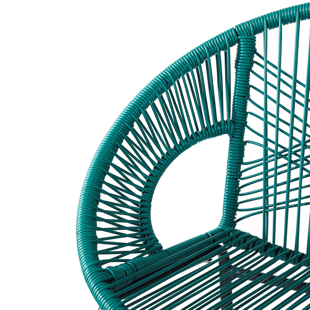 Teal Faux Wicker Outdoor Bar Stool Set of 2 W924813