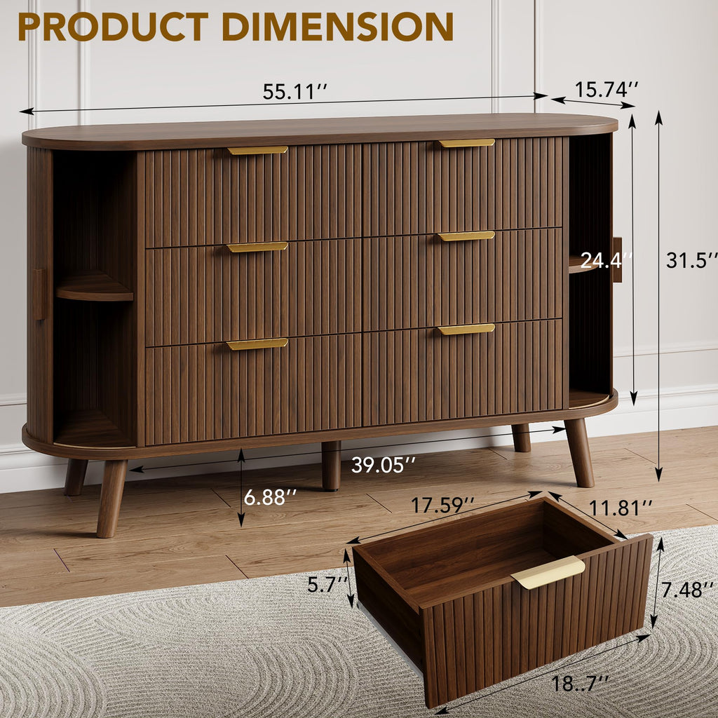 Fluted 6 Drawer Dresser D5431