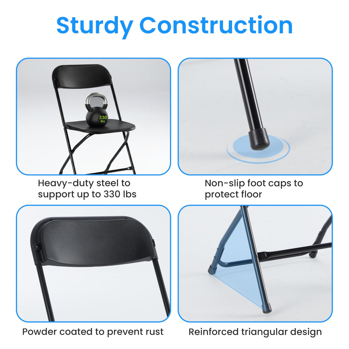 Black 10-Pack Plastic Folding Chair with Metal Frame X34741