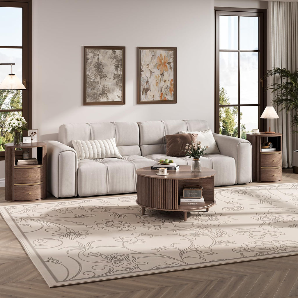 Round Coffee Table with Storage, 31.5", Walnut G3737