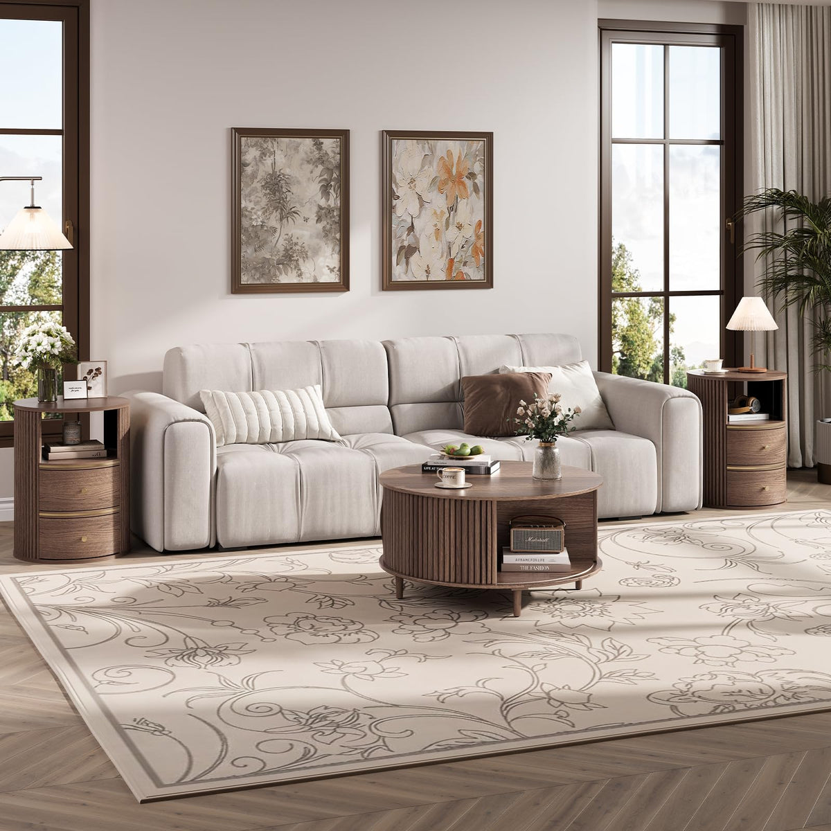Round Coffee Table with Storage, 31.5", Walnut G3737