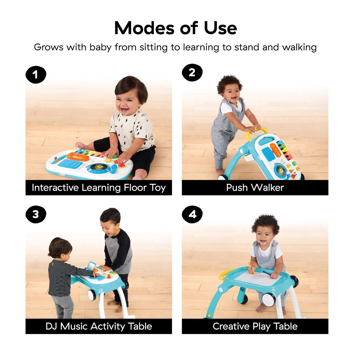 4-in-1 Push Walker Activity Center Toddler Table Floor Toy O10150