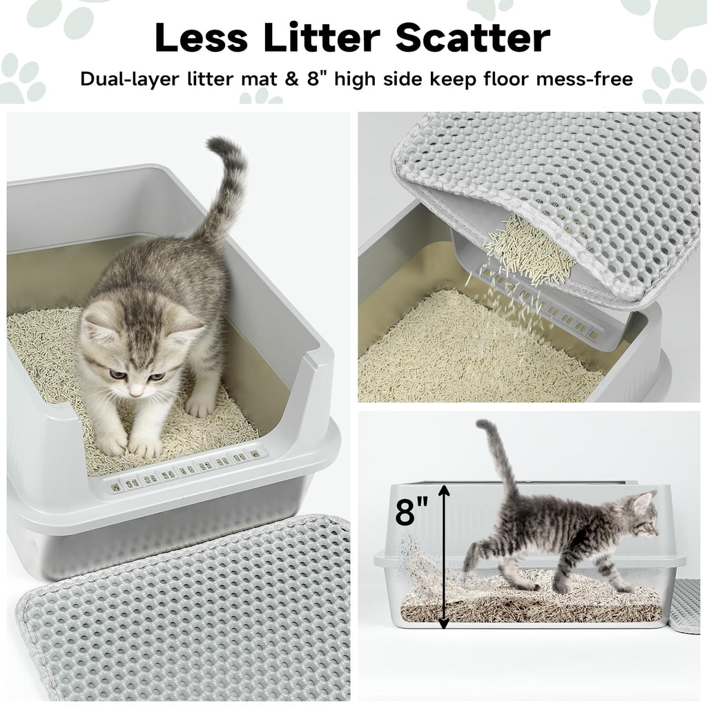 Stainless Steel Cat Litter Box with High Sides, Litter Mat, Scoop E18836